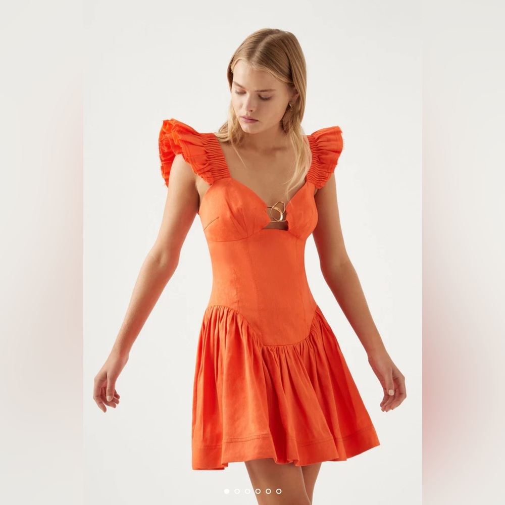 Aje Simone Frill Sleeve Mini Dress, US size 0, Orange
